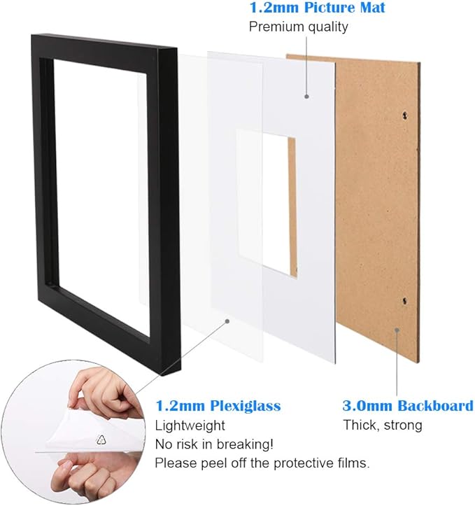 Egofine A2 Picture Frames Set of 2 Matted for A3 - Solid Wood Acrylic Plexiglass Front for Wall Mounting Hanging Vertically or Horizontally, Black - 16.5 x 23.4 in