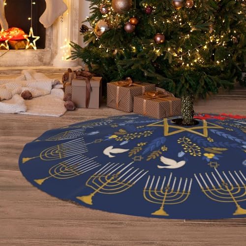 Hanukkah Candlestick Stars Christmas Tree Skirt Funny Tree Mat for Farmhouse Xmas Holiday Party Decorations Indoor Outdoor 36 Inch - Image 6