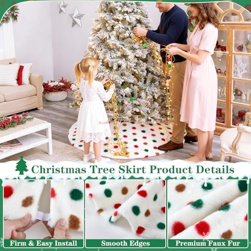 Christmas Tree Skirt 36 Inches White Mat Red and Green Brown Polka Dot Style Tree Skirt for Holiday Party Christmas Decoration - Image 7