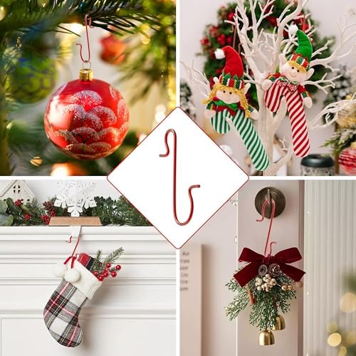 Ornament Hooks, 100 Pcs Christmas Ornament Hooks, Ornament Hangers, Ornament Hook for Christmas Trees, Metal Wire Essential Ornaments Hooks Anchors for Xmas Tree Decorations Hanging Party Decor, Red - Image 7