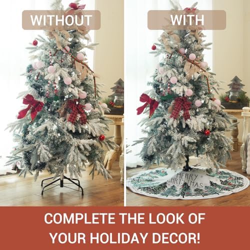 CROWNED BEAUTY Christmas Tree Skirt Collar 48 Inch Green Pine Trees Red Cardinals Soft Farmhouse Holiday Decoration (Green) TS37 - Image 6