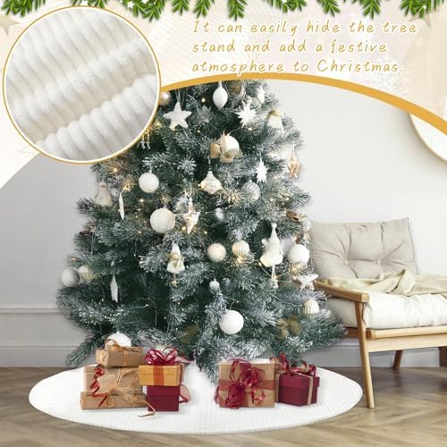 60 Inch Large Faux Fur White Christmas Tree Skirt for 6ft to 9ft Tree with Stripe Textured Pattern Soft Beige Boho Luxury Xmas Trees Decorations for Party Home Decor - Image 6