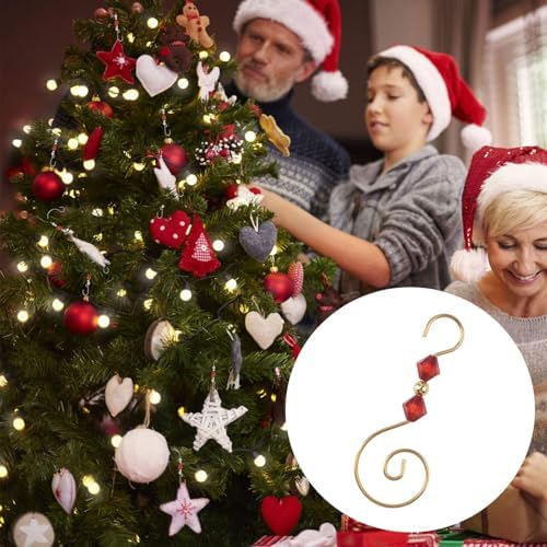 INCREWAY Christmas Ornament Hooks, 30PCS S-Shaped Hangers Hook Christmas Ornament Metal Hooks with Red Crystal Bead - Image 6