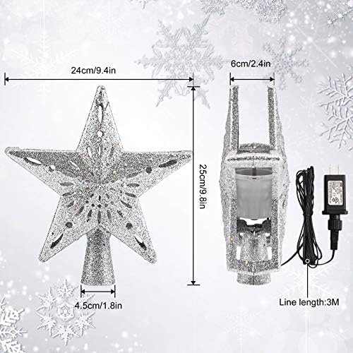 BLOOMWIN Christmas Tree Topper Lighted with Snowflake Projector, LED Rotating Hollow Snowflake, 3D Glitter Lighted Silver Snow Tree Topper for Xmas Tree Festival Decorations Lights - Image 6