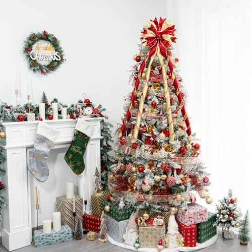 Hismir Large Christmas Tree Topper Bow,Red & Gold 53x13 Inches - Image 6