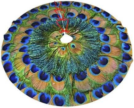 Peacock Feathers Circle Christmas Tree Skirt 30" for Xmas Halloween New Year Holiday Party Home Tree Mat Decor Ornaments Decoration - Image 7