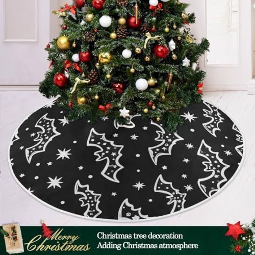 Hand Drawn Bat Pattern 48 Inch Christmas Tree Skirt, Soft Xmas Tree Mat for Party Decoration Holiday Decor Christmas Decorations Indoor Outdoor - Image 6