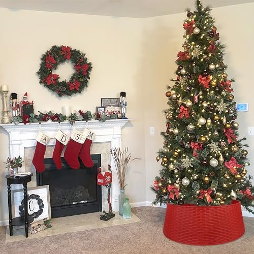 Blissun Christmas Tree Ring, 28.5" Plastic Christmas Tree Collar, Christmas Tree Skirt for Artificial Christmas Trees Decoration (Extra Large, Red) - Image 6