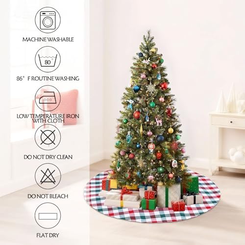 36 Inch Buffalo Plaid Tree Skirt Christmas Tree Skirt Red White Green - Image 6