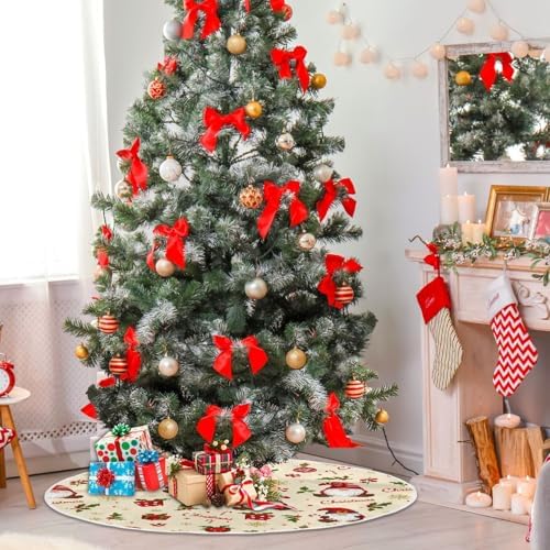 Gnomes Holly Berry Baubles Christmas Tree Skirt Large Xmas Tree Skirts Decorations 48 in Burlap Tree Mat Cover for 4 ft Trees Holiday Party - Image 6