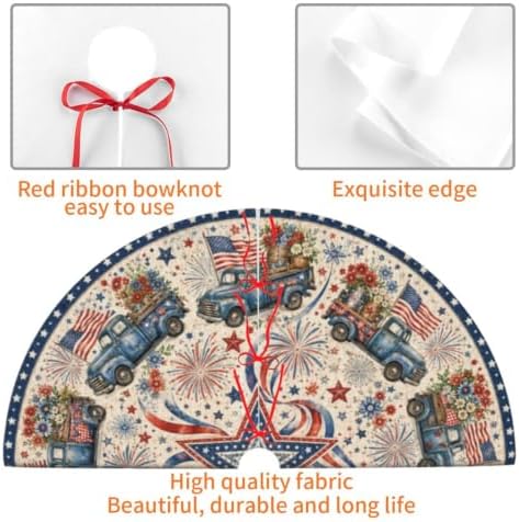 4th of July Truck Christmas Tree Skirt Tree Mat for Xmas Holiday Party Decorations Indoor Outdoor 36 Inch - Image 6