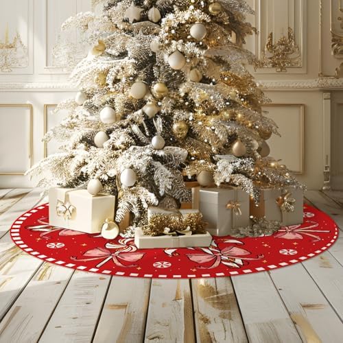 Christmas Tree Skirt Red Tree Skirts Candy Cane Decorations Xmas Tree Skirt Tree Mat 36 Inch Winter Christmas Decor for Home - Image 6
