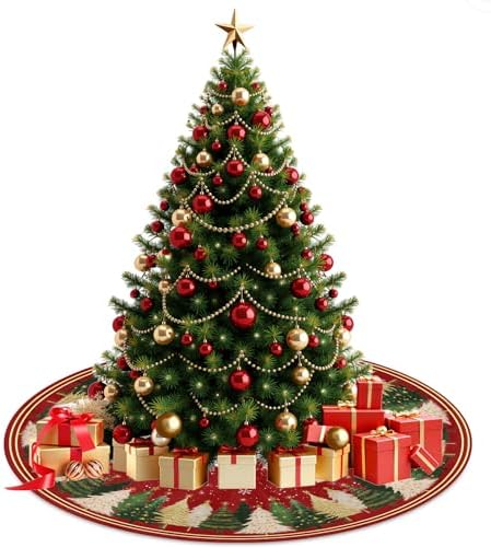 Red Christmas Decorations Trees Skirts 48 Inch Watercolor Xmas Tree Snowflakes Tree Skirt Mat Decor for New Year Festive Farmhouse Winter Holiday Party Ornament - Image 7