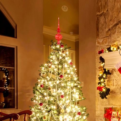 Gejoy 12" Mercury Glass Christmas Tree Topper,Classic,Red - Image 6