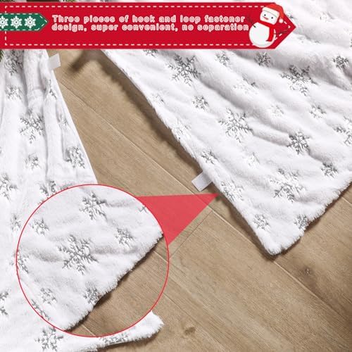 Libima 84 Inches Large Christmas Tree Skirt Faux Fur with Sequins Silver Snowflakes for Xmas Tree Decorations White Ornaments for Merry Christmas Party Winter Holiday - Image 6