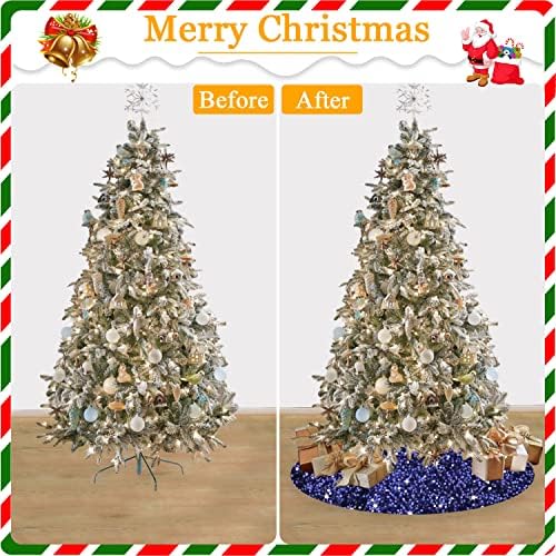 FANPROMS Christmas Tree Skirt Navy Blue 48 Inch Sequined Velvet Tree Mat Christmas Thanksgiving Party Decorations Glitter Sequin Tree Skirt Shiny Christmas Tree Skirt Xmas Tree Ornaments for Indoor - Image 6