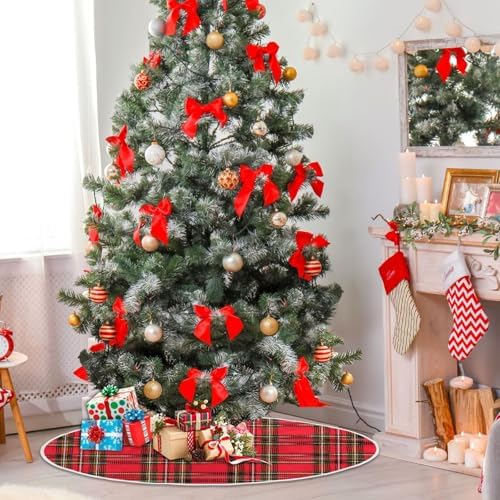 Red Green Tartan Plaid Christmas Tree Skirt Small Xmas Tree Skirts Decorations 36 in Burlap Tree Mat Cover for 4 ft Trees Holiday Party - Image 6