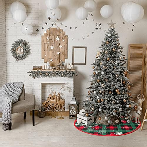 Christmas Tree Skirt Buffalo Plaid Tree Skirt Snowflake Thick Xmas Tree Skirt for Holiday Party Christmas Tree Decorations Indoor Outdoor Red and Green 48 Inch - Image 6