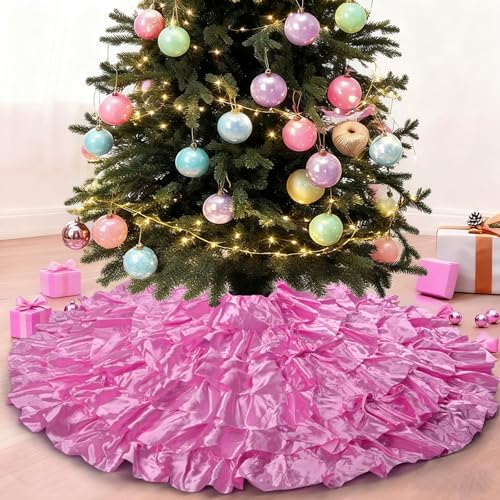 Hot Pink Ruffle Tree Skirt, 48 inch 6-Layer Christmas Decorations Ornaments - Image 6