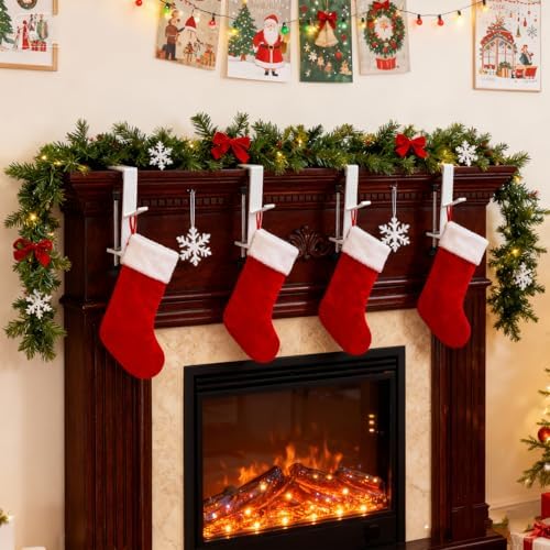 Garland and Stocking Mantel Holders with 2 Hooks, Mantel Hanger for Garland, 2 in 1 Mantel Garland and Stocking Hangers Heavy Duty, Fireplace Garland Hanger for Christmas & Xmas Decoration - Image 7