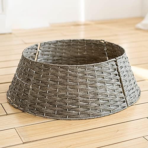 belupai Wicker Christmas Tree Skirts Collar Rings, Artificial Rattan Christmas Tree Skirt Stand Farmhouse Xmas Tree Collar for Artificial Christmas Trees Decoration(Gray,S) - Image 6