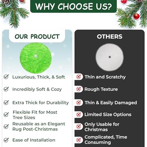 AOGU 60 Inch Faux Fur Christmas Tree Skirt Green Plush Skirt for Merry Christmas Party Christmas Tree Decoration - Image 6