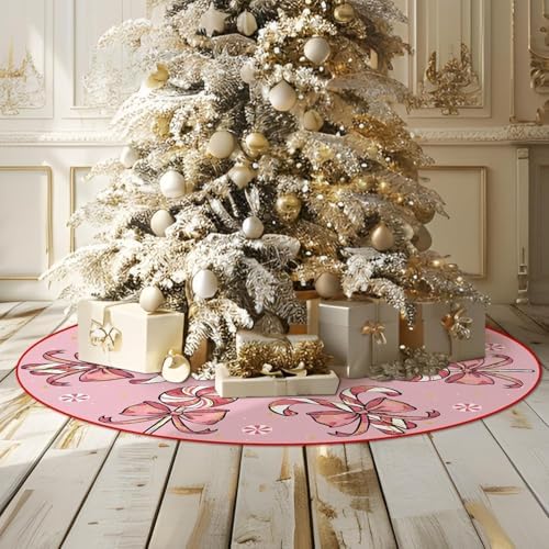 Christmas Tree Skirt Pink Tree Skirts Candy Cane Decorations Xmas Tree Skirt Tree Mat 30 Inch Winter Christmas Decor for Home - Image 6