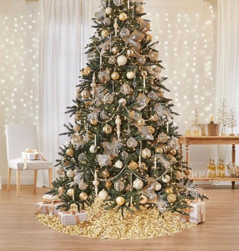 Christmas Tree Skirt 48 Inches Large Tree Skirt Gold Velvet Sequin Tree Skirt Xmas Tree Mat for Merry Christmas Party Christmas Tree Decoration - Image 6