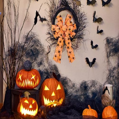 2PCS Halloween Bows for Wreath Large Halloween Bow with Spider Web Pattern - Image 7
