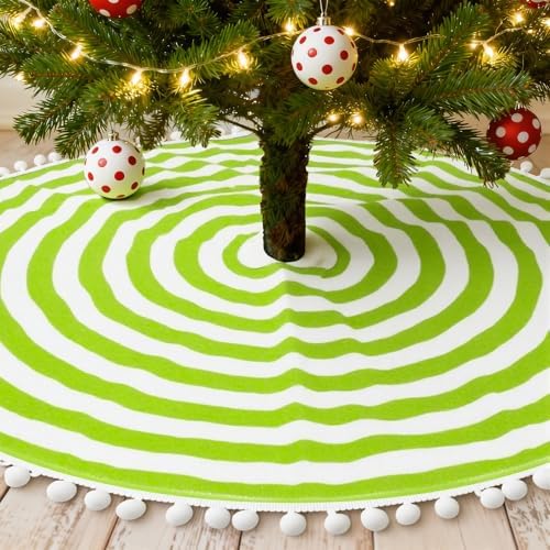 30 Inch Green and White Christmas Tree Skirt with Pom Poms - Image 7