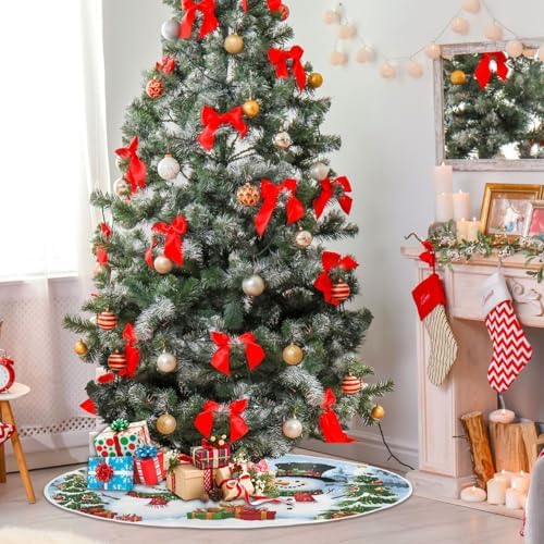 Christmas Trees Snowman Christmas Tree Skirt Small Xmas Tree Skirts Decorations 36 in Burlap Tree Mat Cover for 4 ft Trees Holiday Party - Image 6