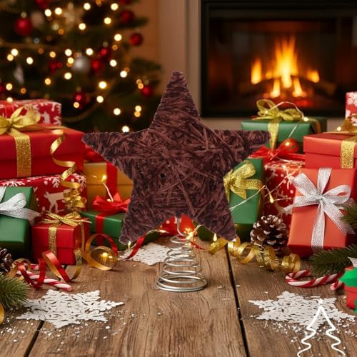 Soulchen Christmas Tree Topper Velvet Tree Topper Star for Decoration,Brown - Image 6