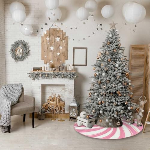 White Pink Candy Christmas Tree Skirt 30inch Vintage Xmas Decor - Image 7