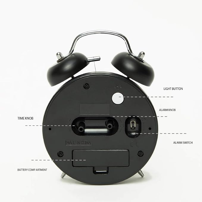FLOITTUY {Loud Alarm for Deep Sleepers) 4'' Twin Bell Alarm Clock with Backlight for Bedroom and Home Decoration(Black) - Image 7