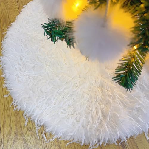 White Feathers Plush Christmas Tree Skirt Soft Fluffy Faux Fur Xmas Tree Skirt 36 Inch for Christmas Holiday Party Decorations - Image 5