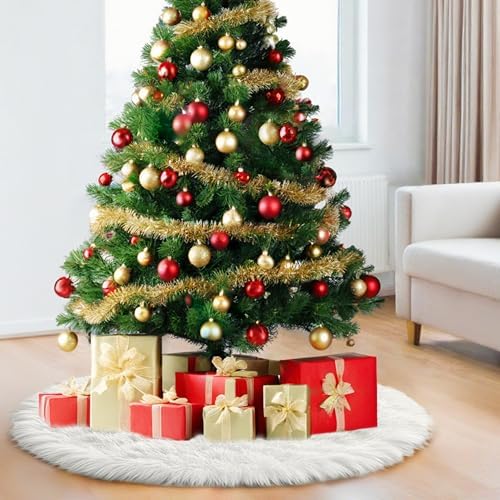 60 Inch Faux Fur Christmas Tree Skirt, Extra Large Fluffy Xmas Tree Skirt for 6 to 9 FT Christmas Trees, Thicker Plush Christmas Decorations - Image 6