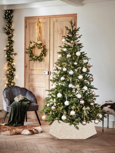 Champagne Gold Tree Collar 31.49 Inch Sequin Foldable Christmas Tree Ring Velvet Tree Skirt Cover for 9ft Xmas Pencil Tree Holiday Decor - Image 6