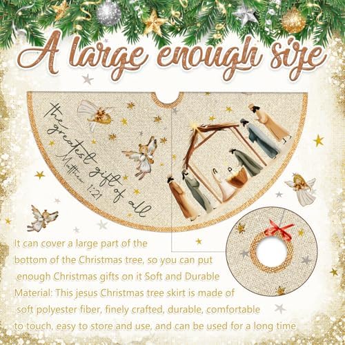 Christmas Tree Skirt Nativity Scene,Jesus Christmas Tree Skirt 48Inch - Image 6