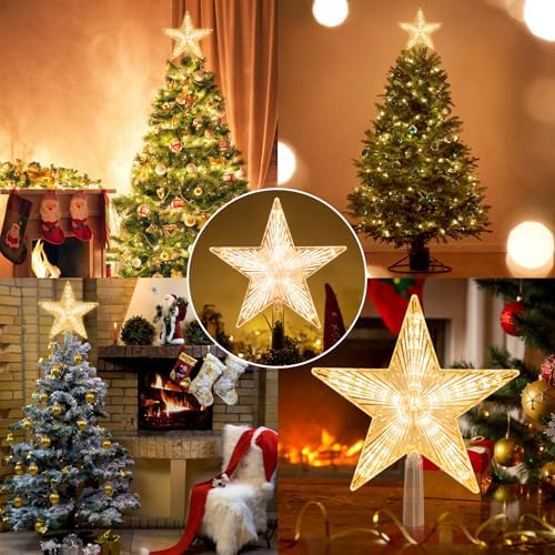 LAWOHO Christmas Tree Topper Warm White Light Star for Christmas Decorations, TreeStar Topper Great for Normal Size Tree, Battery Powered(Not Included), 8.7 Inch - Image 6