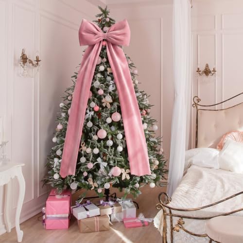 Knitgrip Extra Large Velvet Christmas Tree Topper Bow, Pink, 71 Inch - Image 6