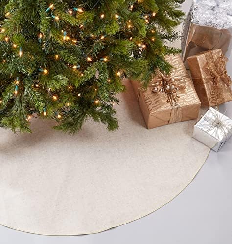 SARO LIFESTYLE Linen Christmas Tree Skirt – Toscana Collection – Natural with Gold Piping – Classic Holiday Farmhouse Décor, 84", Gold - Image 5