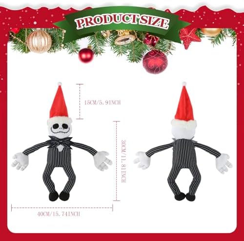 Tree Topper Decorations for Halloween and Christmas, Cute Plush Jack Huggers with Santa Hat, Poseable Handmade Tree Topper Party Decor - Image 7