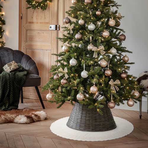 NIBESSER Ivory Knit Christmas Tree Skirt 48" for Christmas Decorations - Yarn Thick Rustic Cable Knit White Tree Skirt Mat for Home Party Holiday Ornaments - Image 7