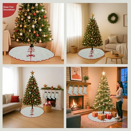 Ridhi Green Stripe & Red Block Print Cotton Christmas Tree Skirt 60 Inch - Image 6