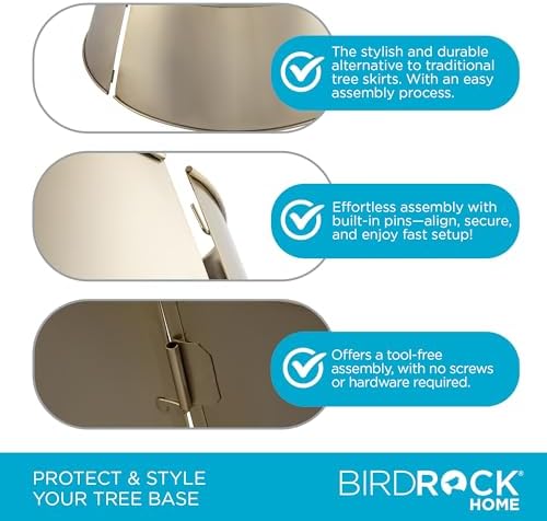 BIRDROCK HOME 4-Panel Christmas Tree Collar - Metal Holiday Skirt Decor - Water Base Protection from Pets (Soft Gold) - Image 6