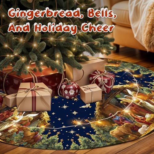 Double Sided Christmas Tree Skirt with LED Lights, 36 Inch Christmas Skirt Tree Decoration with Buffalo Plaid Nativity, Christmas Trees Mat for Under Trees Holiday Party Indoor Decorations - Image 6