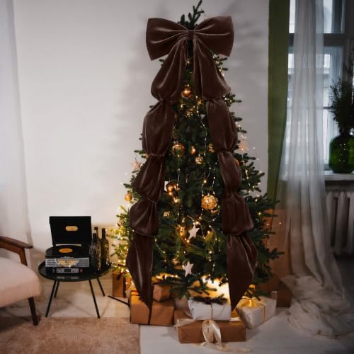 Knitgrip Extra Large Velvet Christmas Tree Topper Bow, Chocolate, 118 Inch - Image 6