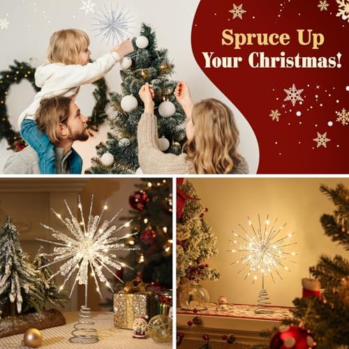 Lewondr 12" Crystal Lighted Christmas Snowflake Tree Topper, Silver - Image 6