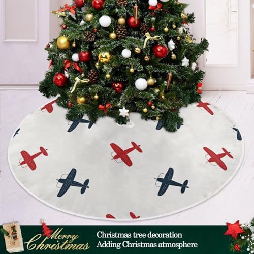 Blueangle Christmas Tree Skirt Colorful Airplanes Tree Skirt for Xmas Decor Festive Holiday Decoration, 47.2 Inch in Diameter - Image 6
