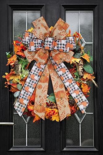 Large Fall Pumpkin Bow for Wreath, White Black Buffalo Plaid for Fall Thanksgiving Party Indoor Outdoor Door Wall Decoration Supplies - Image 7